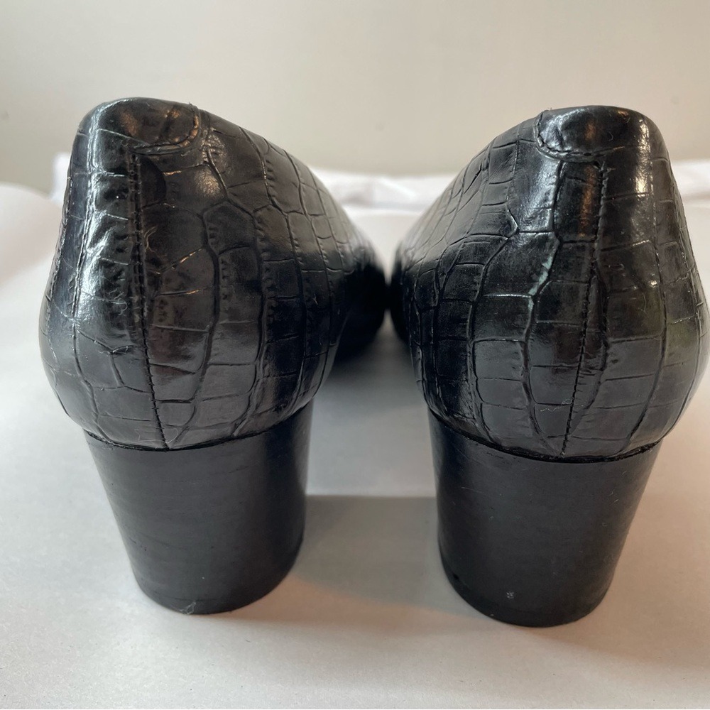 Geox Respira Pumps Womens Black Croc Embossed Leather Square Toe Heels Good‎ - Picture 6 of 10